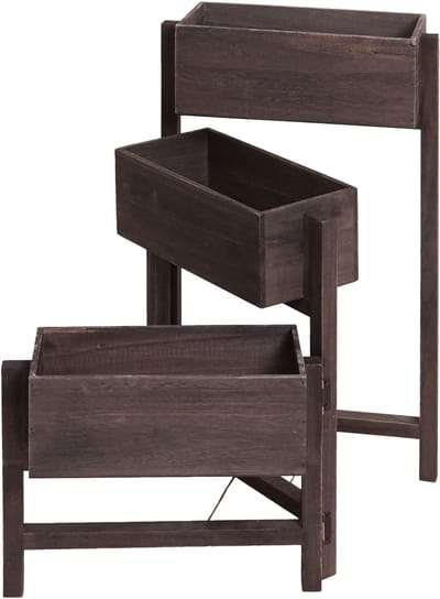 Plantenrek T275, staande plantenbak, 65x108x15cm, hout shabby-look vintage ~ grijsbruin
