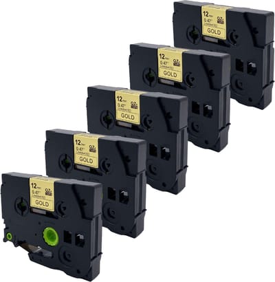 DULA Brother Compatible label tape- Tze-831 - 5 cassettes - Brother P-Touch - Zwart op goud - 12mm x 8m