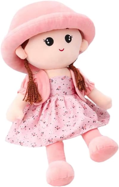 Zachte Stoffen Pop Roze met Afneembare Jurk - Knuffelbaar Speelgoed voor Meisjes