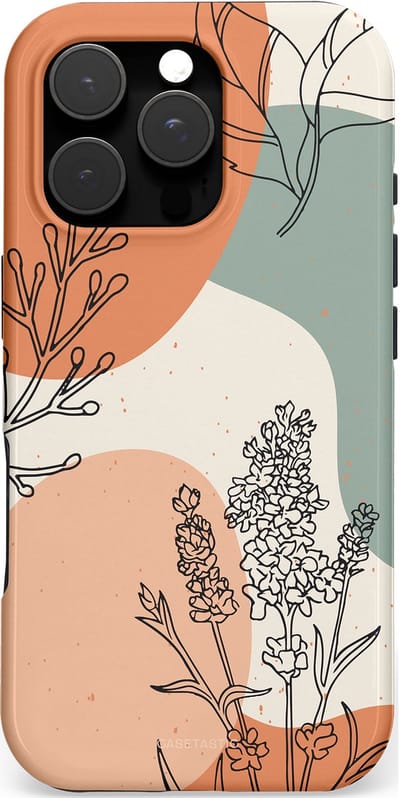 Casetastic hoesje geschikt voor Apple iPhone 16 Pro - MagSafe - Dubbellaagse bescherming - Lijnenspel Natuur - Fashion Case - Zand Saliegroen Terracotta
