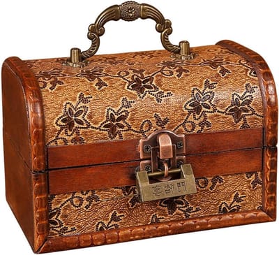 Houten Schatkist - Decoratieve Doos - Sieraden Opslag - Handgemaakt Europees - 15 x 10 x 10 cm - Houtkleur