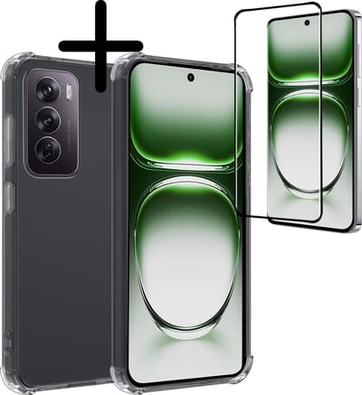 Hoesje Met Screenprotector - Geschikt voor OPPO Reno 12 - Sterk & Shockproof - Siliconen Case - Back Cover - Telefoon Hoes - Shock Proof - Transparant