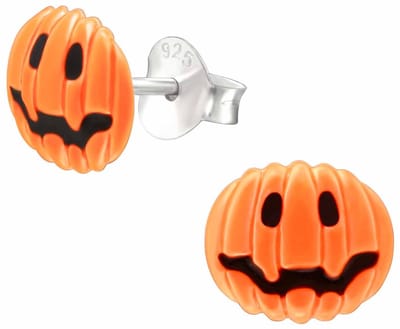 Joy|S - Zilveren halloween oorbellen - pompoen - 8.3 x 7.2 mm - kinderoorbellen