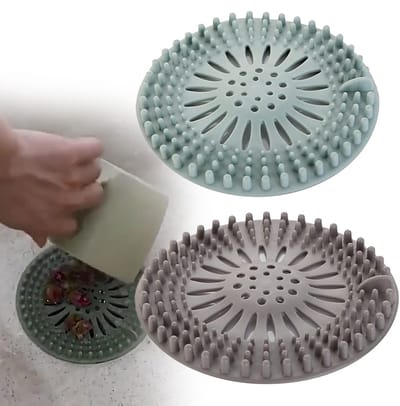 Dailygoods - Haarfilter - Siliconen afvoerzeef - Universele afvoerbescherming - Blauw en grijs - Waterdicht - Geschikt voor keuken en badkamer