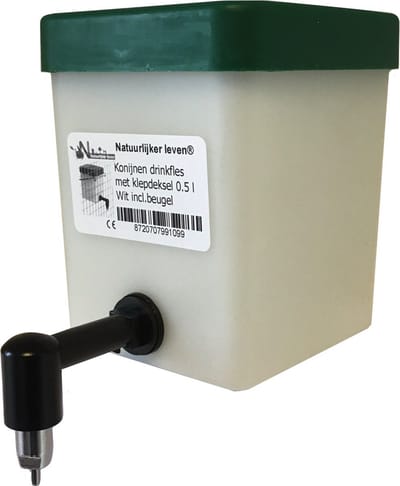 Konijnen drinkfles met deksel 0.5 l - Nippeldrinker met klepdeksel - Drinkfles 0.5 liter
