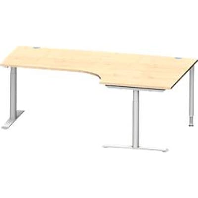 Schäfer Shop Genius hoekbureau MODENA FLEX 90°, aanbouw rechts, T-poot ronde buis, B 2000 mm, ahorn/wit