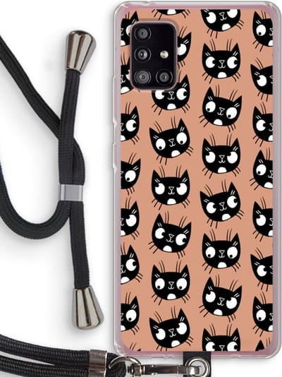 Case Company® - Hoesje met koord geschikt voor Samsung Galaxy A51 5G hoesje met Koord - Kat - Telefoonhoesje met Zwart Koord - Bescherming aan alle Kanten en Over de Schermrand