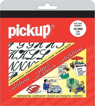 Pickup plakletters en plakcijfers boekje Script zwart - 16 mm