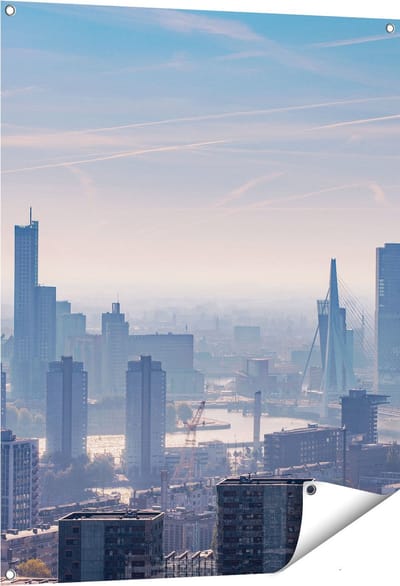 Gards Tuinposter Rotterdamse Skyline - 80x100 cm - Tuindoek - Tuindecoratie - Wanddecoratie buiten - Tuinschilderij