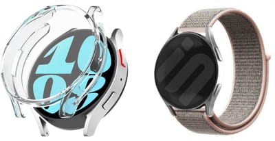Strap-it Nylon Band (Pink Sand) + Screenprotector - Geschikt voor Samsung Galaxy Watch 6 40mm - Zachte Nylon Band - Geweven Nylon Bandje - Schermbescherming - Waterbestendig & ademend ontwerp
