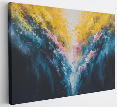 Saammp Canvas Schilderij - geel blauw - Abstract - 30x20 - Foto op canvas - Wanddecoratie - Muurdecoratie Woonkamer - Slaapkamer decoratie - Canvas Print