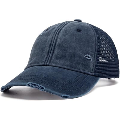 Casquette de baseball vintage en maille pour homme et femme, style camionneur, décontractée, délavée, style hip-hop, ajustable, snapback (Navy Blue,Adjustable) bleu marine