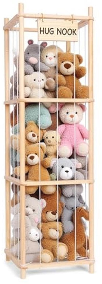 Ruimtebesparende Knuffeldier Organizer voor Speelkamer en Slaapkamer | Houten Speelgoedopbergkast