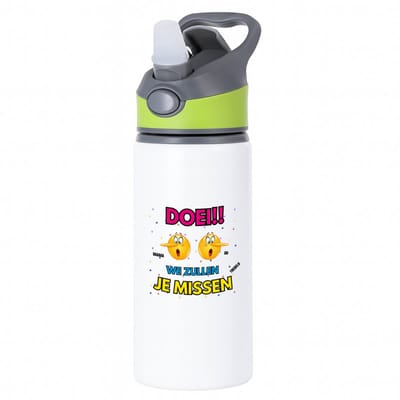 Hacebo® - Doei emoji waterfles met rietje groen - Afscheid bedank cadeau - een collega - werk - afscheidscadeau - verjaardagscadeau - water fles - 650ML