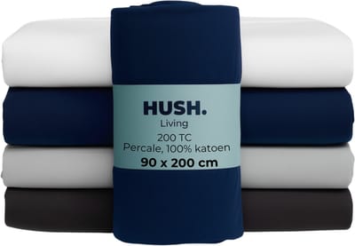 HUSH Living - Hoeslaken percale 90x20xx+30cm - 100% katoen - 200TC - extra fris en koel - sterk en slijtvast - elastiek rondom - navy