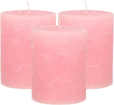 Atmosphera Stompkaars - 3x - roze - 7 x 9 cm - middel rustiek model - cilinderkaars - kaars