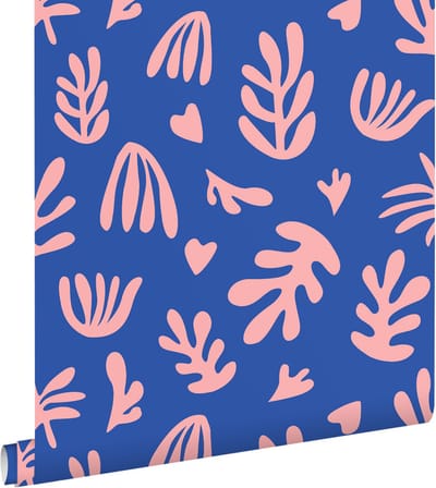 ESTAhome behang planten in Matisse stijl blauw en roze - 50 x 900 cm - 131022