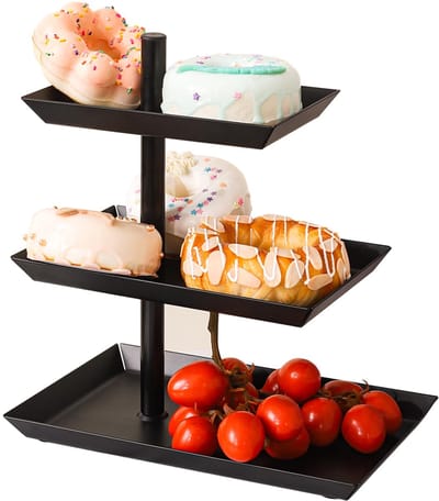 Unyqoos ® Elegante Draaibare Zwarte Metalen Etagère met Drie Etages voor Feestelijke Presentaties