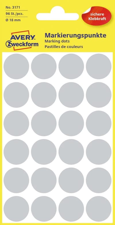 etiket Zweckform 18mm rond 4 vel a 24 etiketjes grijs