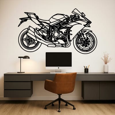 Kawasaki Ninja H2R Wanddecoratie Hout – Hyperbike Motor Kunst voor Muur – Lasergesneden Design – Exclusief Cadeau voor Motorliefhebber – Mancave & Garage Decoratie – 75 cm Breed – Handgemaakt