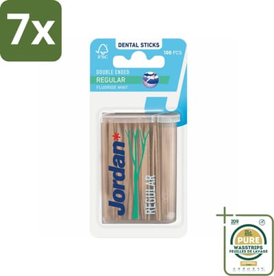 7 x Jordan Tandenstokers Double Ended Regular 100 stuks per verpakking - Grootverpakking - Tandenstokers - Tandenstokers Dubbelzijdig - Tandenstokers Met Fluoride - Tandenstokers Mintsmaak - Tandenstokers Tussen Tanden