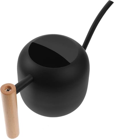 Buitengieter - Sproeifles Metaal - Planten Water Geven - Ergonomisch Houten Handvat - 1.2 Liter - Zwart