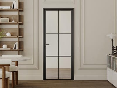 Vente-unique Omkeerbare deur van aluminium en gehard glas - Zwart - H204 x B73 cm - SEROTO