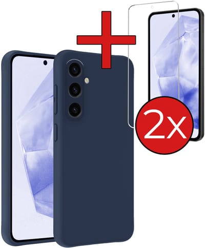 Hoesje - Met 2x Screenprotector - Geschikt voor Samsung Galaxy A36 - Sterk & Shockproof - Telefoon Hoes - Back Cover - Siliconen Case - Telefoonhoes - Donkerblauw