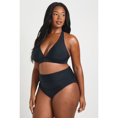 boohoo Dames Plus Essentials Gerimpelde Hoge Taille Slip | Zwart | Maat: 48