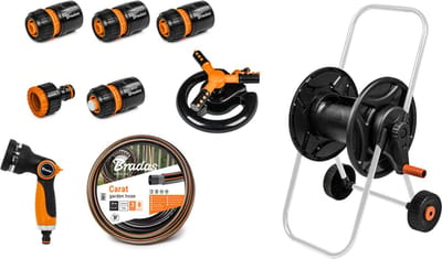 Bradas Black Line Slangenwagen – Inclusief 1/2" 20 m Carat-slang – Spuitpistool – Sproeier – Koppelingen