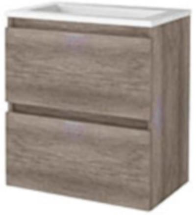 Basic-Line Start 39 Badkamermeubelset - Ondiep - 60 x 39 cm - Greeploos - 2 Lades - Acryl Wastafel - Zonder Kraangat - Scotch Oak