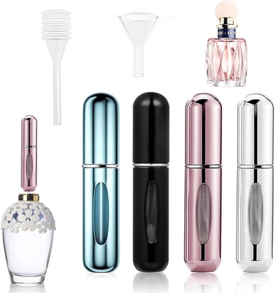 Mini Refillable Parfumflessen Set van 4, Ideaal voor Reizen, 10ml met Trechter en Pipet, Perfect voor Persoonlijk Gebruik en Cadeaus
