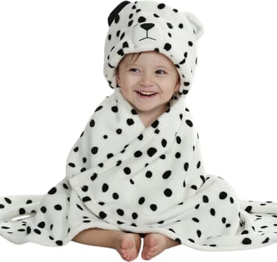 BoefieBoef Dalmatiër 2-in-1 Fleece Badcape & Wikkeldeken voor Baby's/Peuters met Dierencapuchon: Warm, Zacht & Comfortabel - Ideaal als Kerst- Verjaardags of Kraamcadeau – Wit