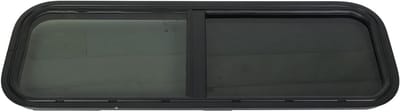 Sliding Raam voor Campervans, 900 x 300 mm, Ronde Hoek, Zwart Gelaagd Glas, Zonwering, Voor Caravans en Recreatievoertuigen