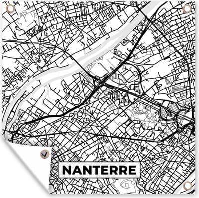 Tuin poster Frankrijk - Kaart - Nanterre - Plattegrond - Stadskaart - Zwart wit - 200x200 cm - Tuindoek