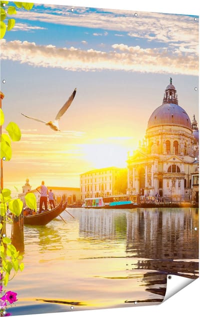 Gards Tuinposter Kanaal in Veneti� met Bloemen - 120x160 cm - Tuindoek - Tuindecoratie - Wanddecoratie buiten - Tuinschilderij