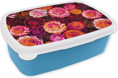 Broodtrommel Blauw - Lunchbox - Brooddoos - Rozen - Patronen - Bloemen - 18x12x6 cm - Kinderen - Jongen