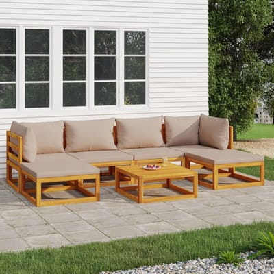 vidaXL - 7-delige - Loungeset - met - kussens - massief - hout - taupe