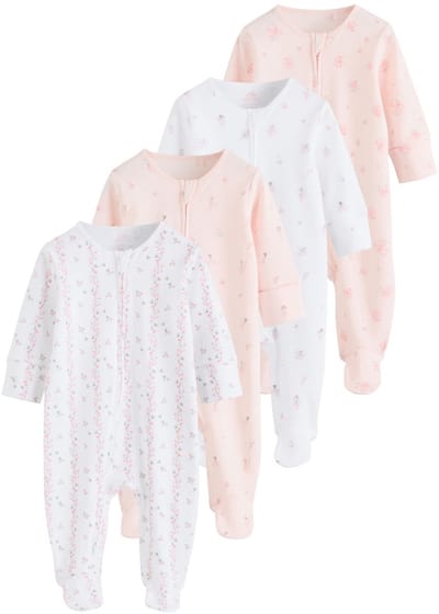 Next - Meisjes - Verpakking van 4 babypyjama's met tweewegrits - Wit