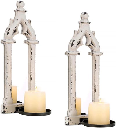 Set van 2 Vintage Houten Wandlampen - Landelijke Sfeerverlichting voor Woonkamer en Badkamer
