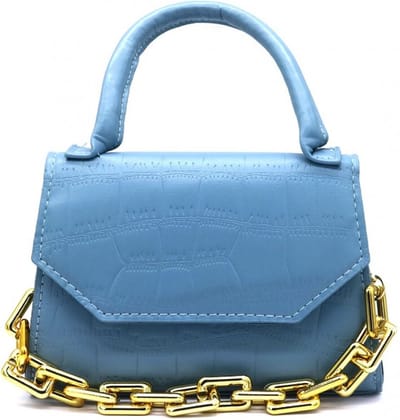 PU bag, tasje met sierketting, Blauw, 20 x 14 x 8 cm.