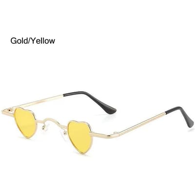 Lunettes de soleil Punk en forme de cœur Couleur bonbon Rétro Montures métalliques Ultra-petites Durables Confortables Lunettes Teintées as show yellow