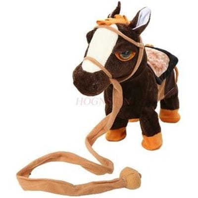 Nieuw Elektrisch Pluche Speelgoed Pony Kan Zingen En Dansen Simulatie Paard Lood Touw Lopen Elektronisch Paard Robot Paard black