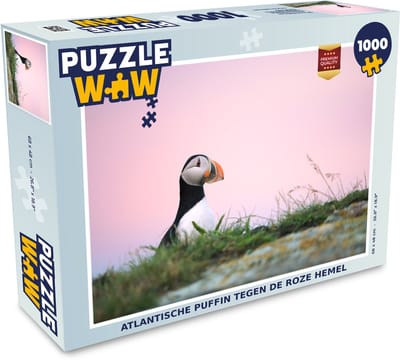 Puzzel Atlantische puffin tegen de roze hemel - Legpuzzel - Puzzel 1000 stukjes volwassenen