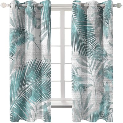 2 stuks Blauwe Gordijnen, Tropisch Palmblad Natuurpatroon Raamgordijnen, Raambekleding Voor Slaapkamer Kantoor Keuken Woonkamer Stu 150x166cm white
