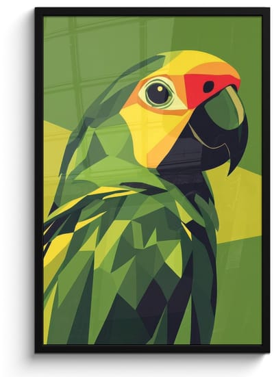 Poster in lijst - Fotolijst 60x90 cm - Posters - Papegaai - Groen - Snavel - Abstract - Posterlijst zwart - Decoratie - Wanddecoratie woonkamer - Muurdecoratie slaapkamer