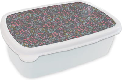 Broodtrommel Wit - Lunchbox - Brooddoos - Bloemen - Pastel - Design - Natuur - 18x12x6 cm - Volwassenen