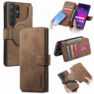 CaseNeo Hoesje - Geschikt voor Samsung Galaxy S25 Ultra Hoesje - CaseNeo 2-in-1 Book Case & Back Cover - Bruin