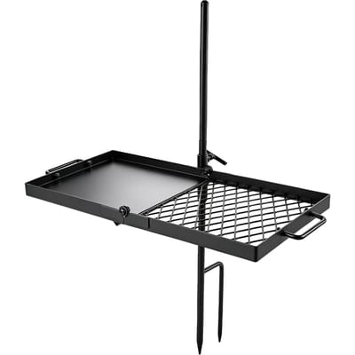 Grille de feu de camp pivotante robuste, Grille et plaque de cuisson de camping portables de 61 cm, Maille BBQ en acier solide, Équipement réglable en hauteur à 360° au-dessus du brasero,