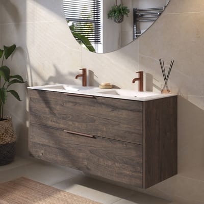 Saqu Lima Badkamermeubel Set - 121x51 cm - Voorgemonteerd - Bruin - Wastafelmeubel - Badmeubel